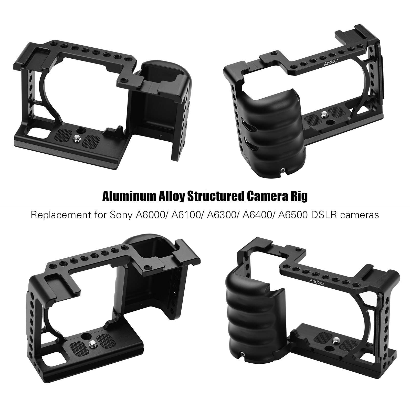 Andeor Video Camera Cage Rig Koude Schoen Mount 1/4 3/8 Schroefdraad Gaten W/Wrench Voor Sony A6000 A6100 A6300 a6400 A6500 A6600 Dslr