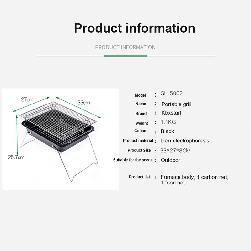 Kbxstart Houtskool Bbq Grill Patio Opvouwbare Barbecue Kachel Draagbare Outdoor Camping Picknick Bbq Accessoires Gereedschap
