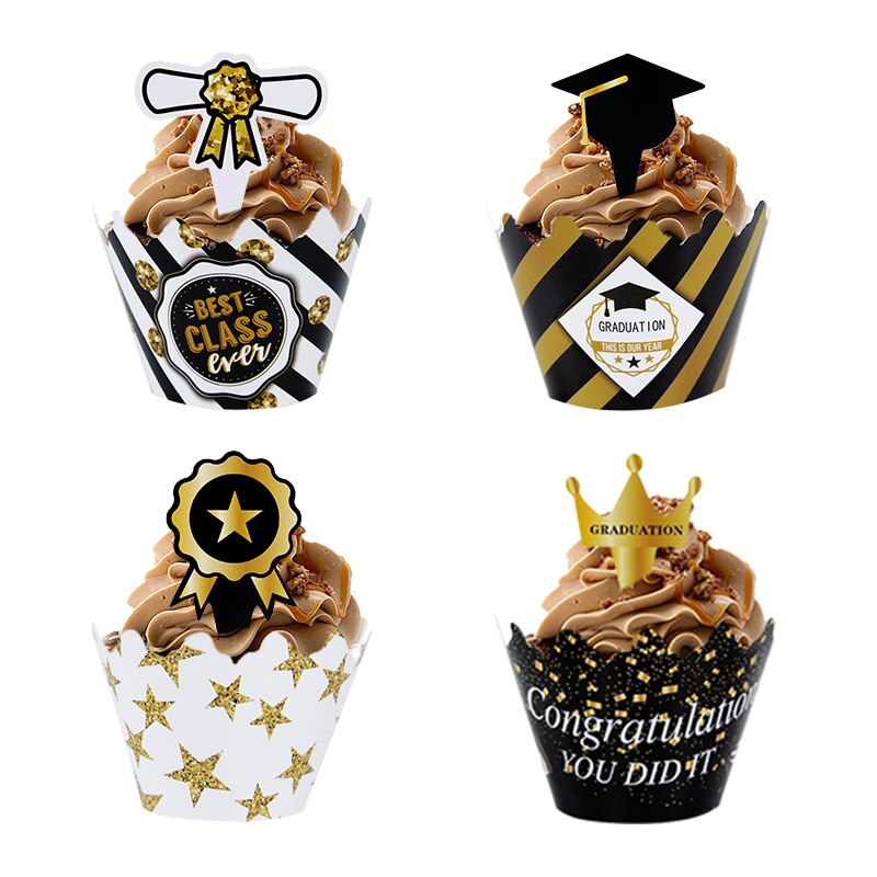 24pcs/set Graduation Party Cupcake Wrappers with Cake Topper Congratulation College Grad Party Decoration Supplies Class of 2022