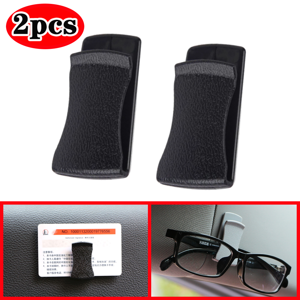 2 Stück Auto-Sonnenblende, Brillenverschluss, Clip-Halfter, Auto, schwarz, Armaturenbrett-Tür, selbstklebende Clips für Sonnenbrillen, Brillen, Ticketkarten