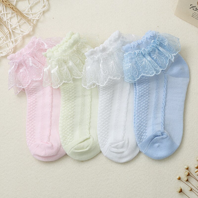 Breathable Cotton Lace Ruffle Princess Mesh Socks Baby Ankle Short Sock White Pink Yellow Baby Girls Kids Toddler