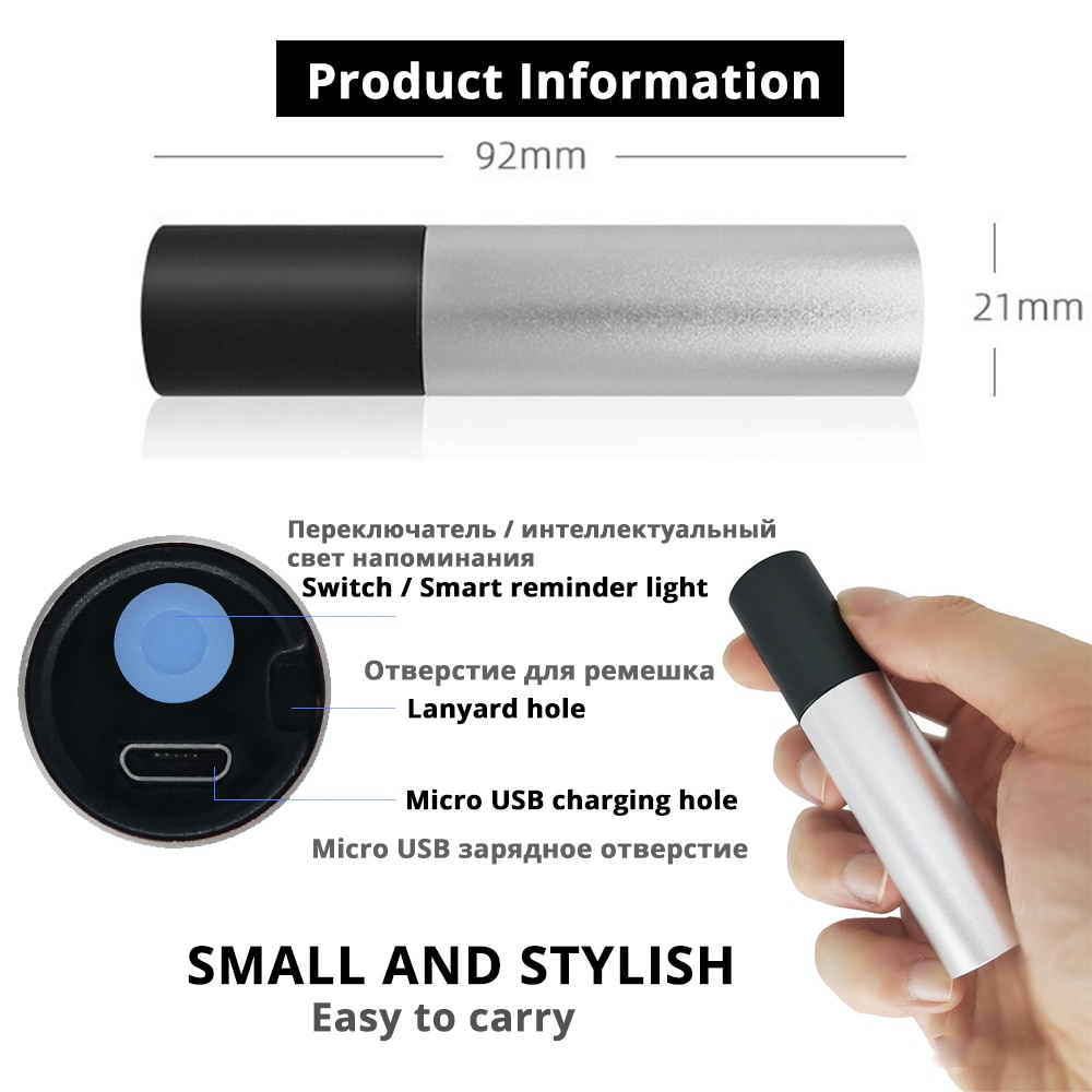 Mini linterna LED recargable por USB Con 3 modos de iluminación, linterna a prueba de agua, Zoom telescópico, traje portátil para iluminación nocturna
