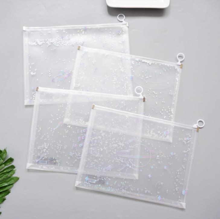 Kawaii A4-Bolsa de archivo con cremallera para documentos, carpeta de archivos, papelería, producción de archivo, cielo estrellado, Planeta, Galaxia, PP, 1 ud.