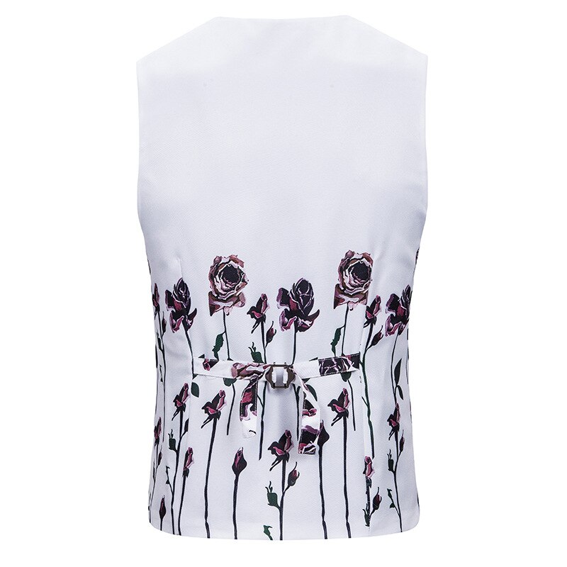 Wit rozen bloemenvest heren merk slim fit enkelrijs vest gilet heren zakelijk casual vest bruiloft smoking vesten heren