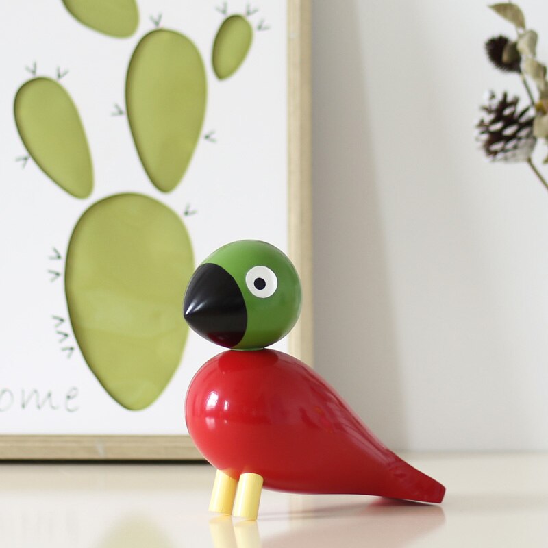 Nordique danemark Figurines d'oiseaux en bois Sculpture sur bois marionnette coloré peint Sculpture Figure animaux ornements pour la décoration de la maison: Red