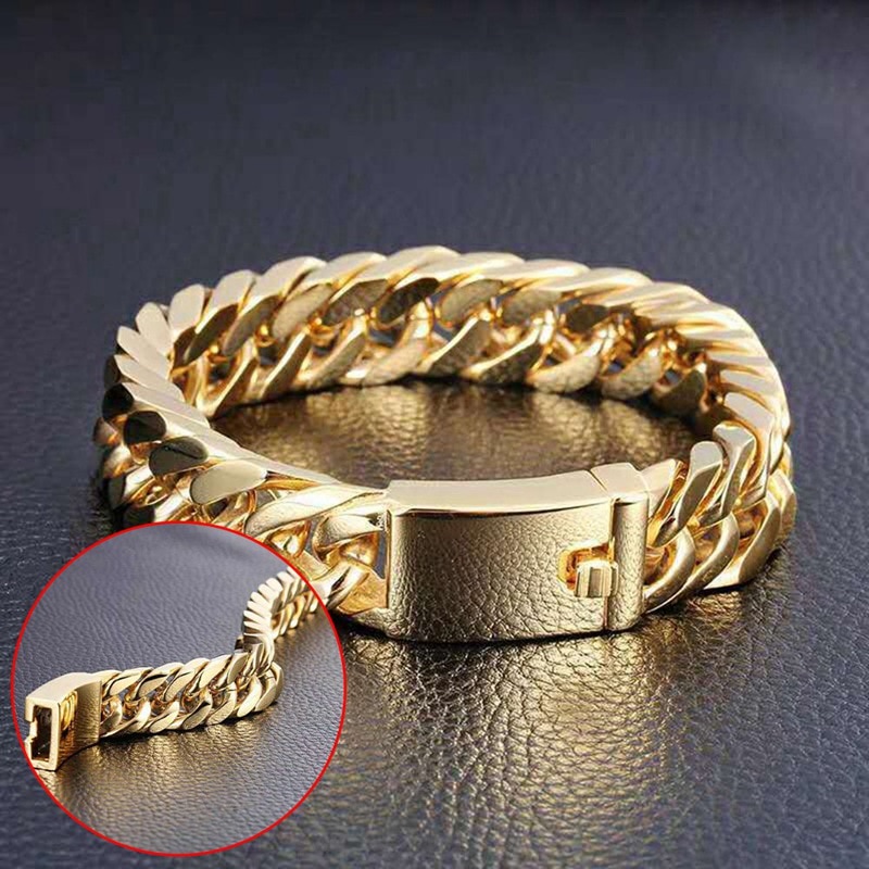 Mannen Dubbele Gesp Armband Retro Vergulde Mannen Gegalvaniseerde Ketting Link Gesp Armbanden Metalen Armband Ketting Sieraden