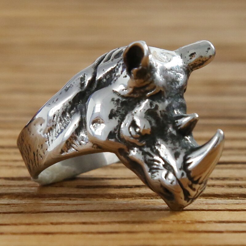 Gedetailleerde Neushoorn Hoofd Punk Biker Ring Mannen Rvs Hip Hop Ring Mannen Dier Sieraden Party Voor Hem