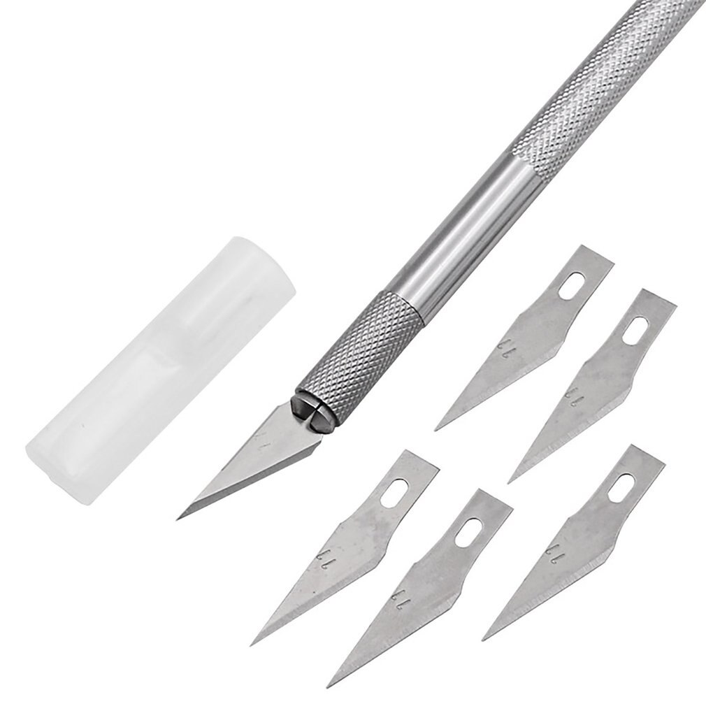 Non-Slip Metal Scalpel Knife Tools Kit Cutter Engraving Craft Knives+5pcs Blades Mobile Phone PCB DIY Tool: silver and 5 Blades