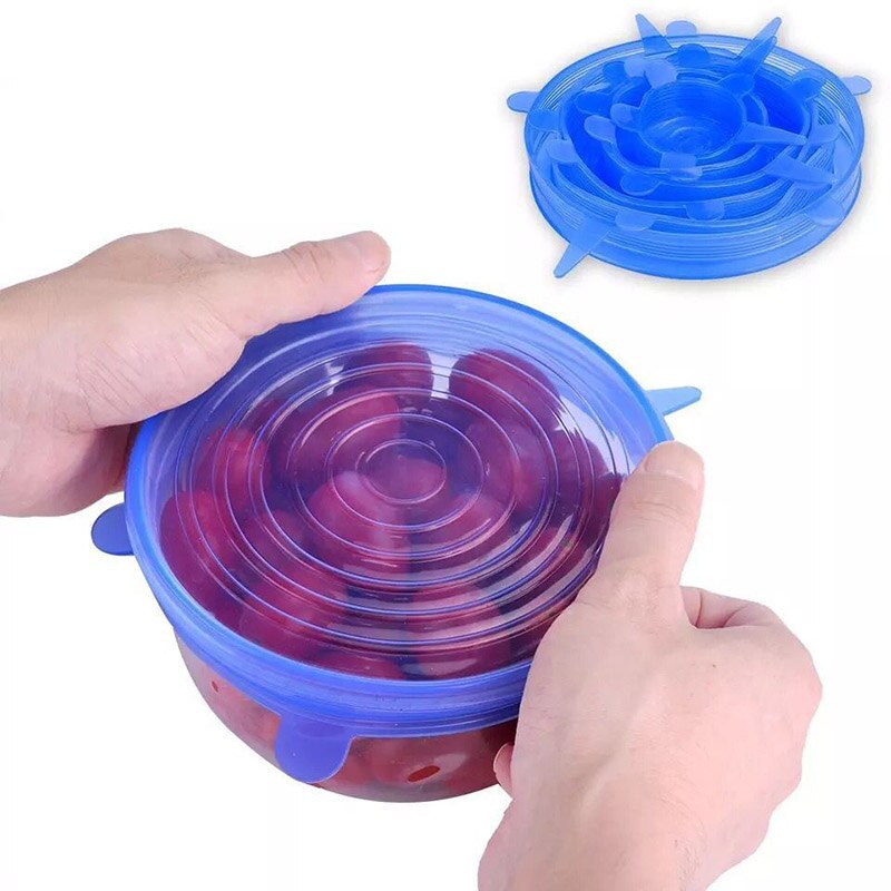 6 Stks/set Herbruikbare Silicone Voedsel Wrap Stretch Vacuüm Seal Cover Saran Wrap Keuken Organisatie Voedsel Verse Houden Verzegelde Deksels