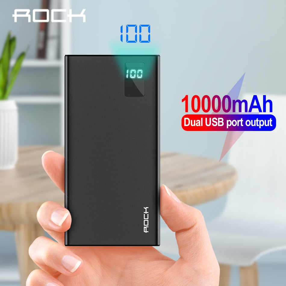 ROCK Power Bank 10000mAh Portable Fast Charging PowerBank 10000 Dual USB Mini External Battery Charger For Xiaomi Mi PoverBank