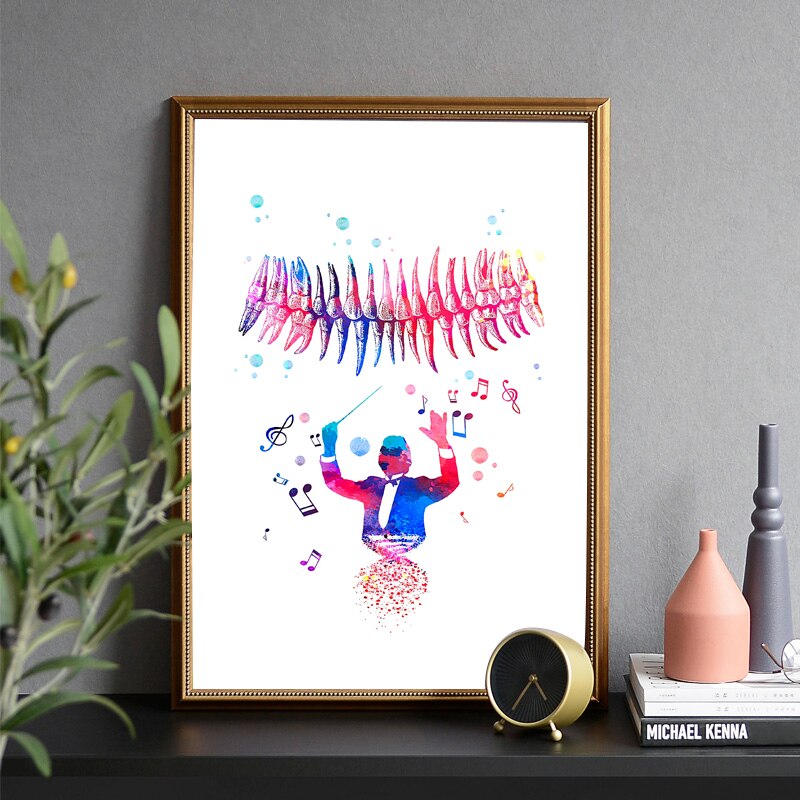 WANGART Tanden Aquarel Print Dental Art Tandarts Poster Menselijk Tanden Anatomie Stomatologie Decor Kliniek Muur Decor Doctor