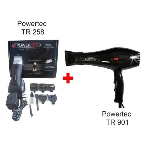 Powertec 901 hårtørrer  + tr 258 trådløs barbermaskine