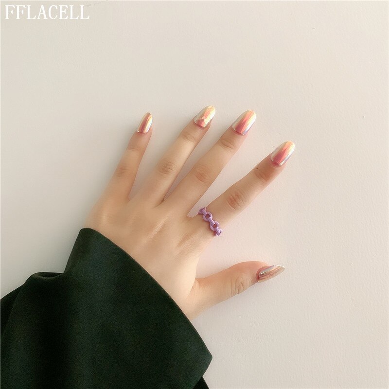 FFLACELL , nueva de Corea, anillos abiertos irregulares pintados a mano con Anillos geométricos de aceite de goteo colorido a la para mujer, joyería de: 3