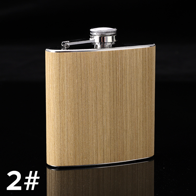 6OZ Wooden Leather Hip Flask Stainless Steel 304 Whiskey Wine Flagon Alcohol Drinking Bottle Travel Drinkware: Style 2