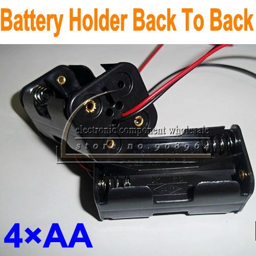 25 stks/partij 4XAA 6 v 4AA Plastic Black Terug Naar Batterij Storage Case Box Houder Socket Met 6 "draad Leads
