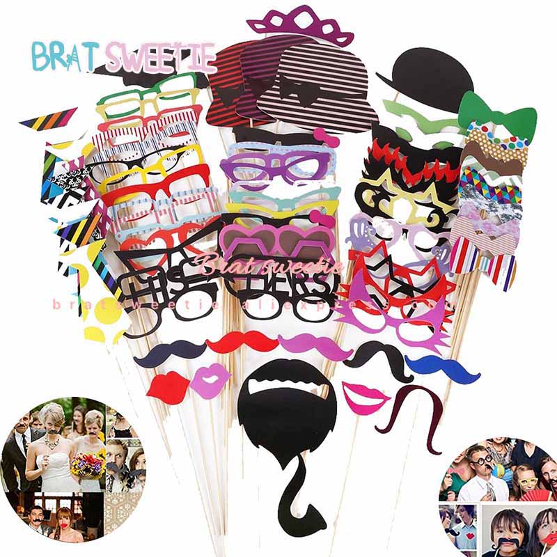 76Pcs Photo Booth Props Diy Kit Grappige Pose Teken Masker Snor Stick Fotografie Voor Kerst Bruiloft Verjaardag Feestartikelen