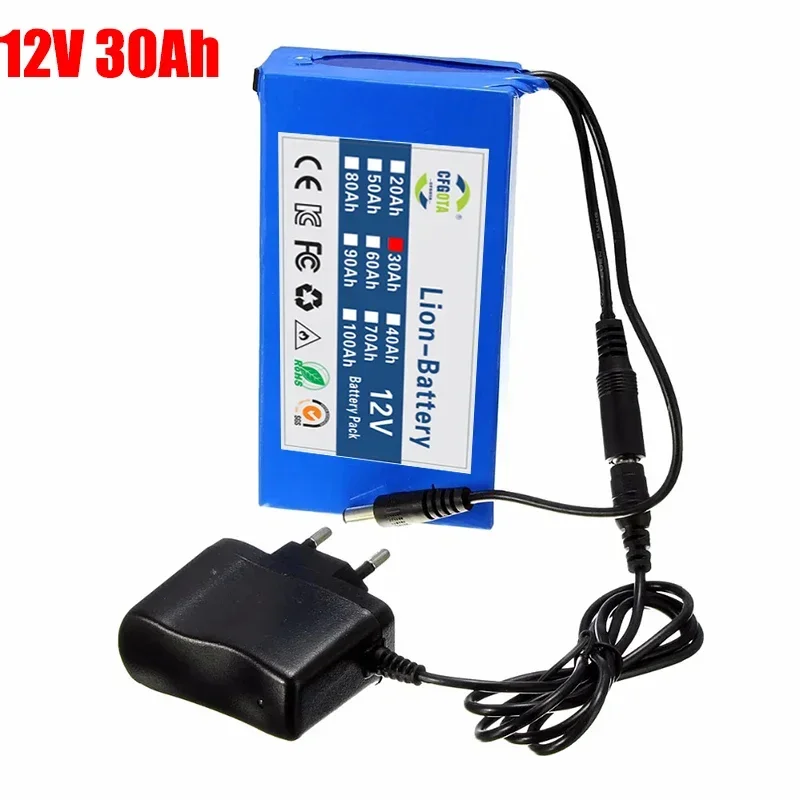 Akumulator litowo-polimerowy 12V 30000mAh z funkcją ochrony przed przeładowaniem, Super akumulator litowo-jonowy 12V robić wielokrotnego ładowania, zapasowy pakiet akumulatorów 12V: FIOLETOWY