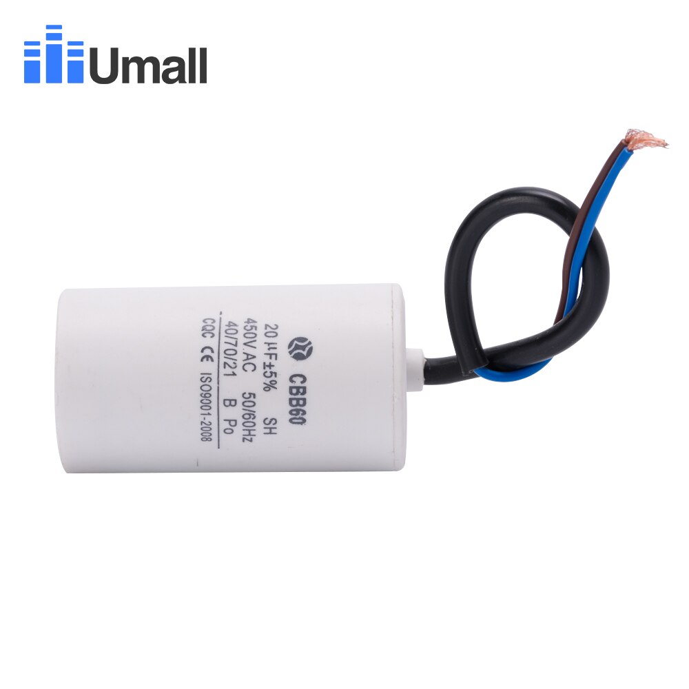 CBB60 450v 20uf działa silnik kondensator rozrusznika dwa przewody wysokiej jakości o dużej pojemności kondensator