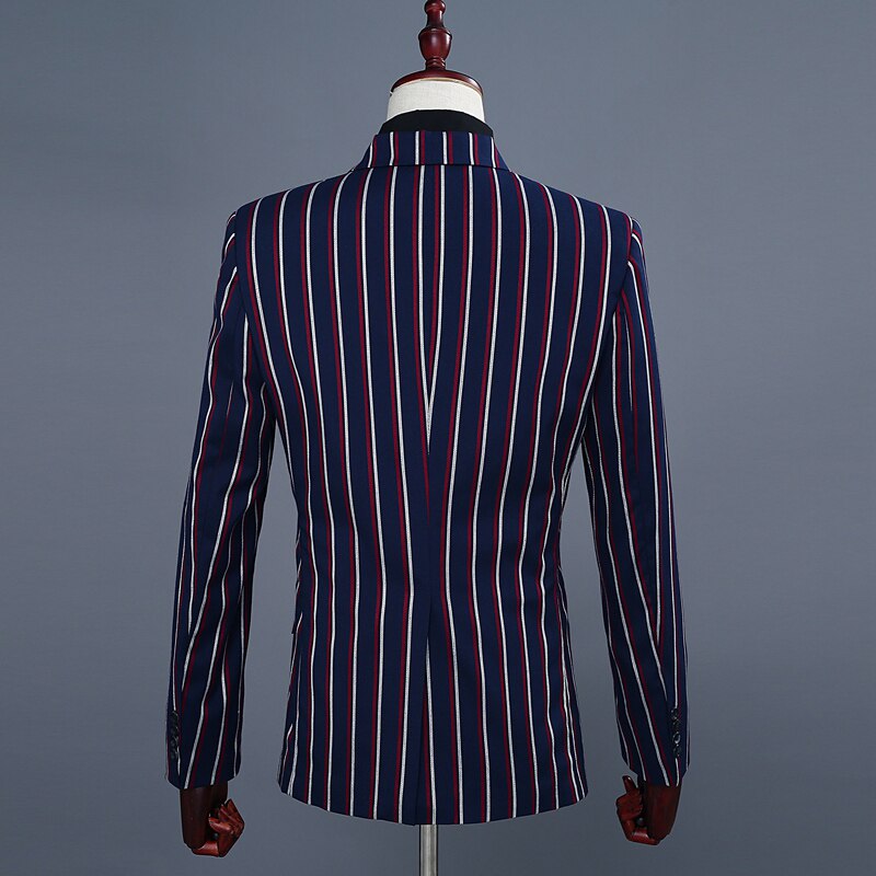 Color double stripes double-breasted lapel business suit social banquet men's casual suit set 2-piece suit (coat+pant)
