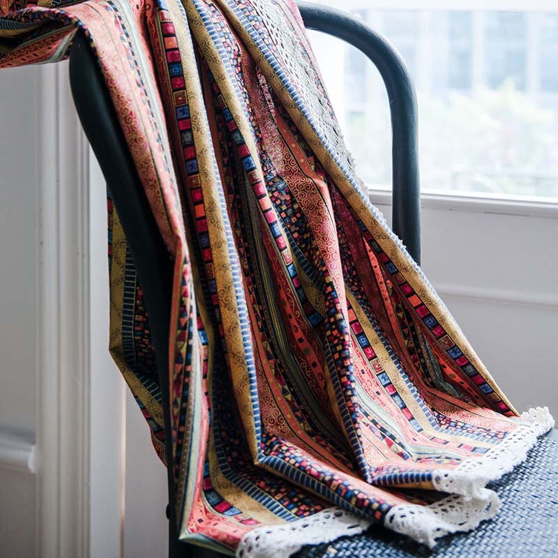 Boho røde gardiner til soveværelse stue luksus marokko etnisk stribet bomuld linned rør gardiner køkken karnap gardiner