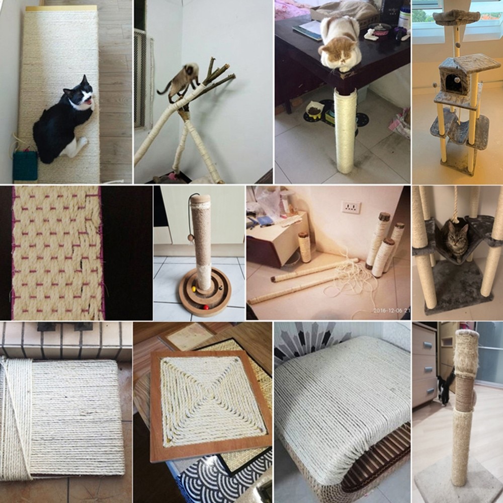 3/5/10/20M Pet Scratcher Post Hemp Rope DIY Sisal Rope for Cat Scratch Tree Funny Cat Toys Binding Rope for Cat Catching Frame