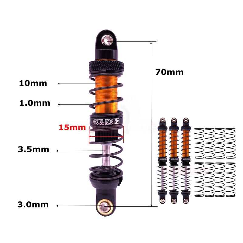 4PCS RC Rock Crawler Metal Shock Absorbers - 70-120mm - for AXIAL SCX10 D90 CC01 TRX-4 Trucks: 70mm
