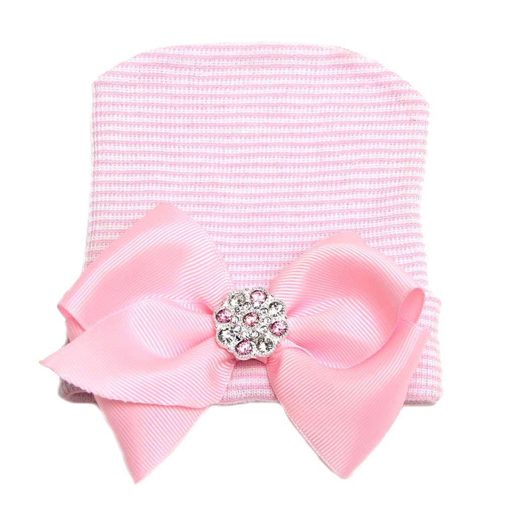 Newborn Chiffon bow baby hat Solid Pink Blue Color Soft Hospital Girls Caps newborn photography props baby accessories for 0-3M