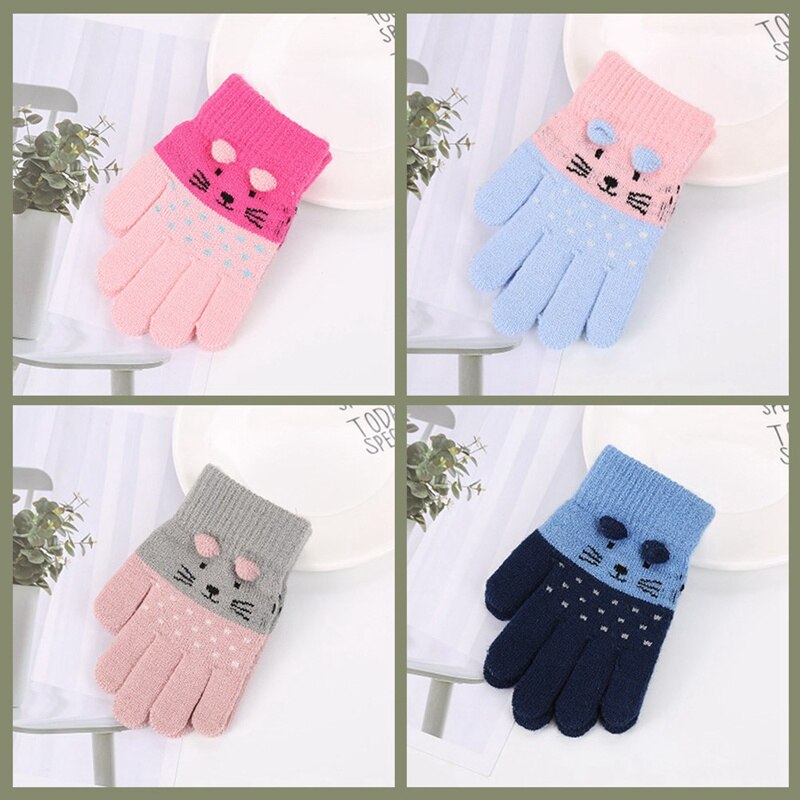 Lente Warm Leuke Kat Handschoenen Kinderen Kids Volledige Vinger Breien Wanten Zachte Comfortabele Kasjmier Gebreide Vinger Handschoenen Guantes