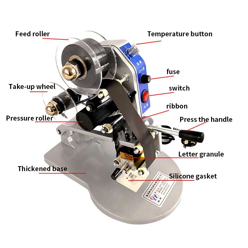 YTK DY-8 Type Hand Pressure Direct Thermal Coding Machine, Production Date Coding Machine Three Rows Adjustable