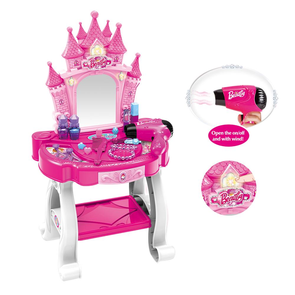 17Pcs Kinderen Pretend Play Romantische Kasteel Kaptafel Speelgoed Met Licht En Geluid Maken Up Speelgoed Voor Meisjes Verjaardag -Blauw: Licht Groen