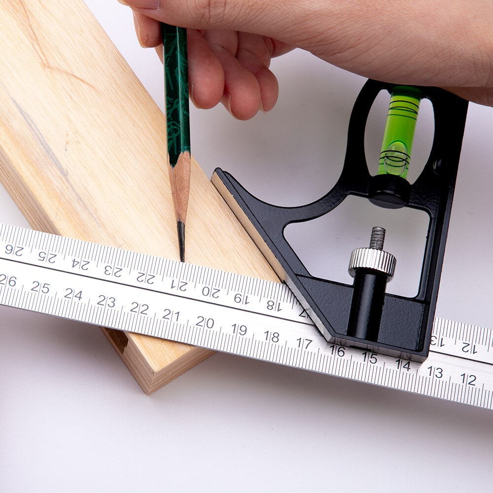 300Mm Stainless Steel Adjustable Combination Square 45/90 Degree With Bubble Level Multi-Function Woodworking Measurement Tool