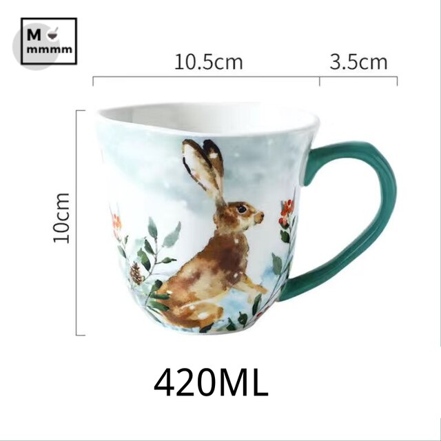 Keramik Becher Mit Untertassen Set Bts Tasse Original Frühstück Tassen Espresso Tasse Wald Tiere Tassen Kaffee Tassen Set Mit Dessert platte: F-420ML