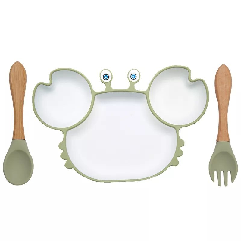 Silicone Feeding DishPlate Set for Baby Crab Shape Divider Tableware BPA Free Non-Slip Children Dishes Kitchenware Kids Stuff: Set 2