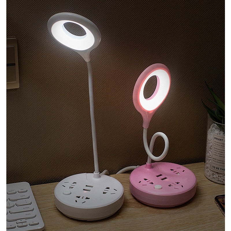 Desktop Power Socket with 3Way Socket 2USB Vertical Table Lamp Touch Switch Three-speed Adjustment Brightness Electric Outlet