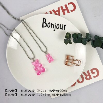 popular gummy bear trendy necklace women stainless steel chain womens necklace cheap jewelry with: bright pink-small