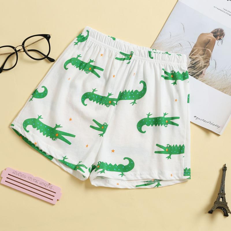 Boys Cute Summer Nightwears Crocodile Printing Comfort Short Sleeve T-Shirts And Shorts 2 Piece Lightweight Sleepwears