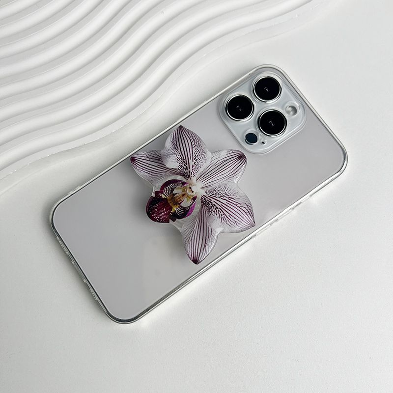 support de téléphone orchidée Phalaenopsis prise réseau de poignée recommandation de talents chauds support de téléphone pliable Cymbidium pour IPhone 16: WHITE