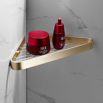 Bathroom Accessories Set Solid Brass Towel Bar/Rack Tissue Rack Toilet Brush Holder Corner Shelves Bath Hardware Brushed gold: Corner shelf 1