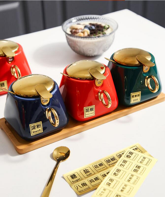 Kruidkruik Set Huishoudelijke Combinatie Zout Jar Kruiden Opbergdoos Keramische Keuken Kruiden Pot Peper Pot Met Deksel Cn (oorsprong)