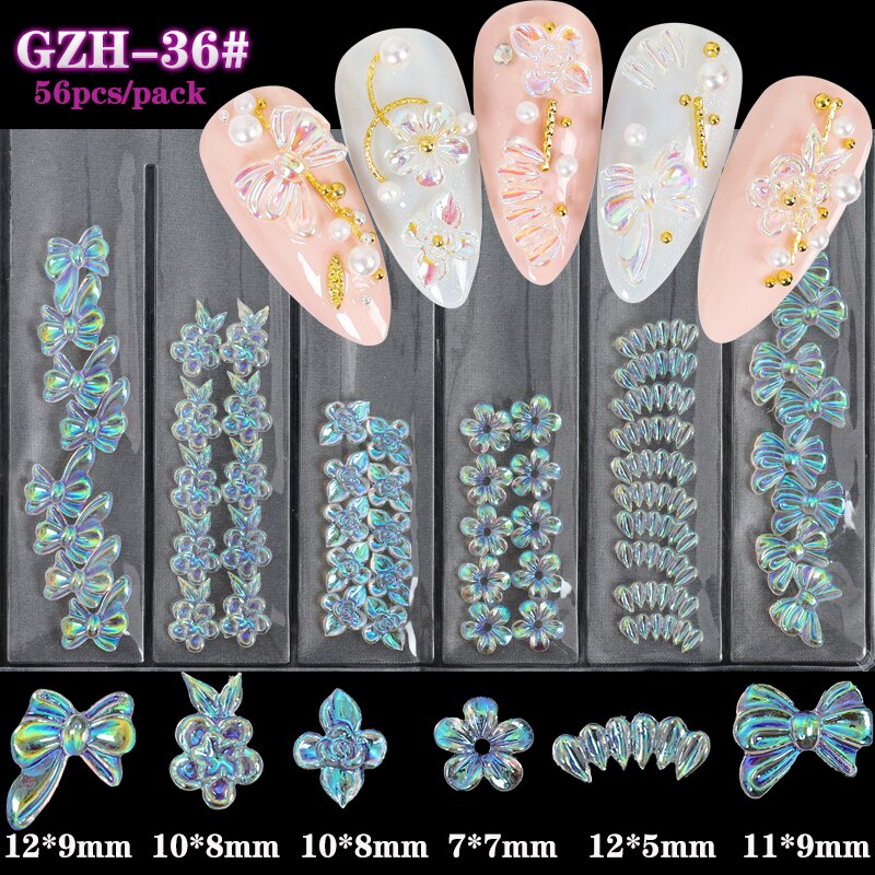 1Pack 3D Glitter Doorschijnend Ab Vlinder Strikjes Bloemen Geglazuurd Arylic Nail Art Rhinestone Gems Decoraties Manicure Diy Tips: GZH36 Only 56pcs