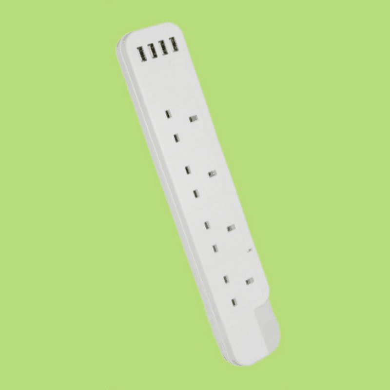 Power Board With 4 Sockets 4 USB Ports With 2M Cable Length Overload Protection Device For Home Office(UK Plug)