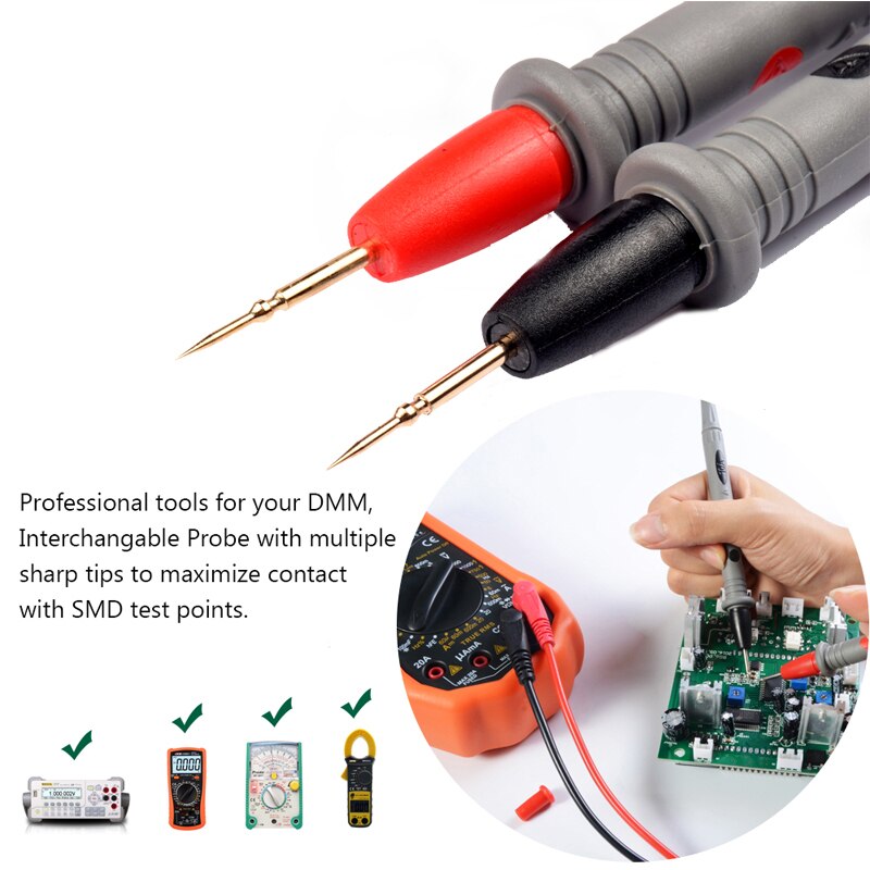1 par silikontråd universal prob-testledningar stift med alligatorklämma för digital multimeter nålspets 20a multitestare set