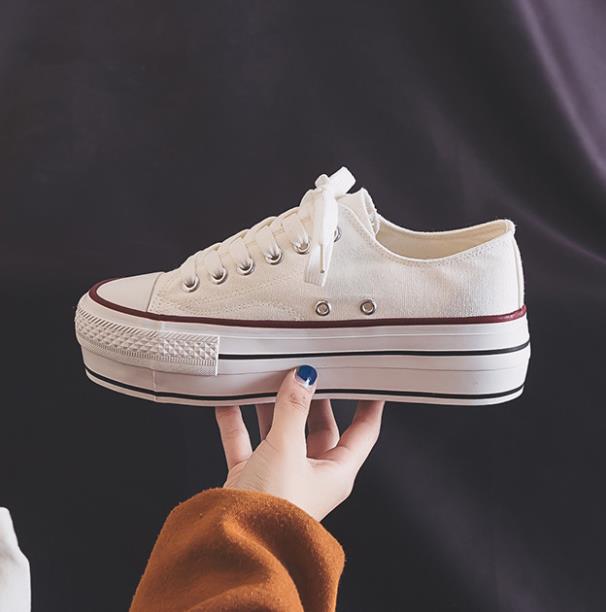 Verano de las mujeres de la Zapatos casuales zapatos de mujer Color caramelo zapatos de plataforma de lona Lisa zapatillas de mujer de fondo grueso zapatos vulcanizados: Blanco / 36