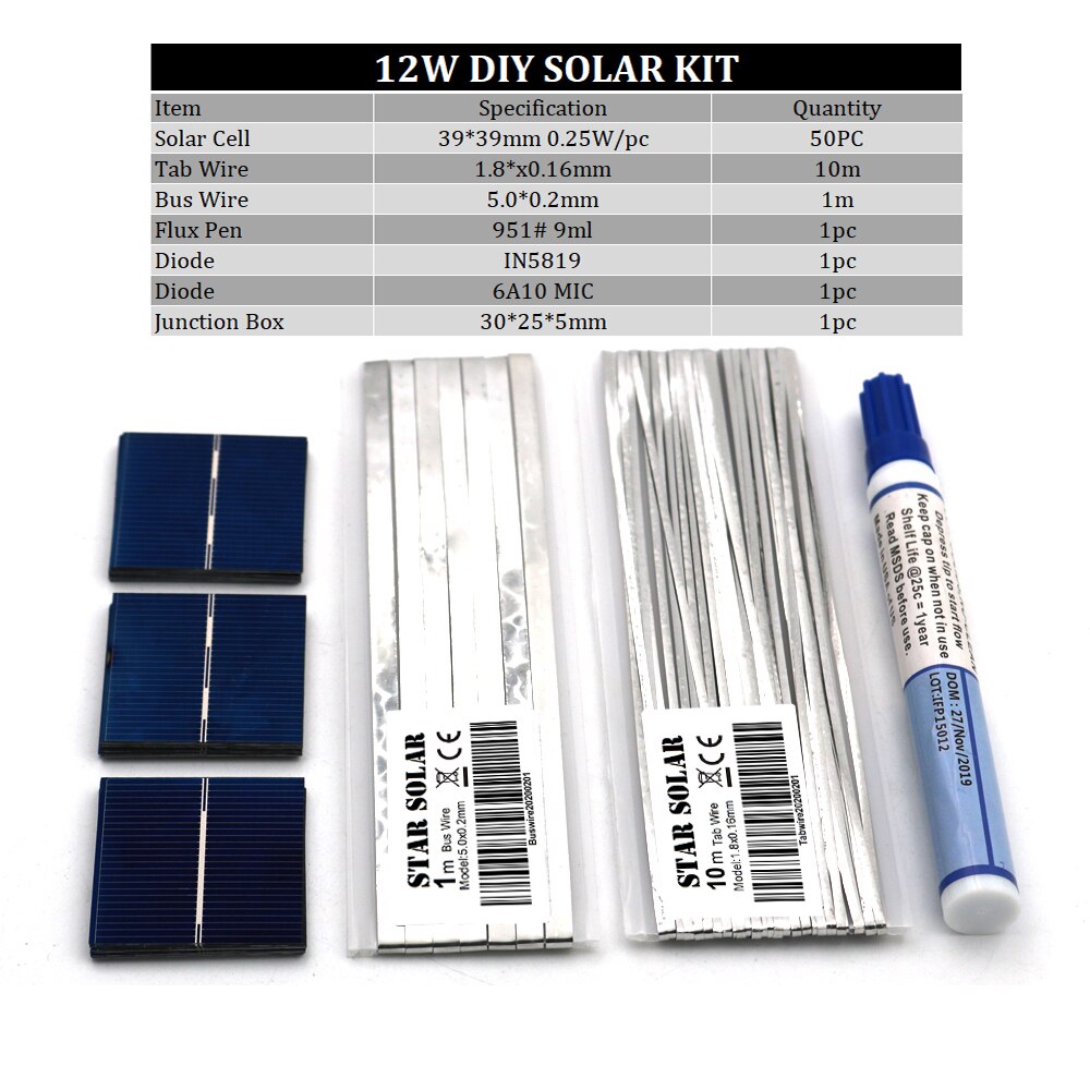 6v 12v 18v solcelle 5w 7w 8w 12w 16w 21w 40w 50w diy solopladersæt polykrystalliseret solpanel faneblad wire samlebånd flux pen: P-diy -3939
