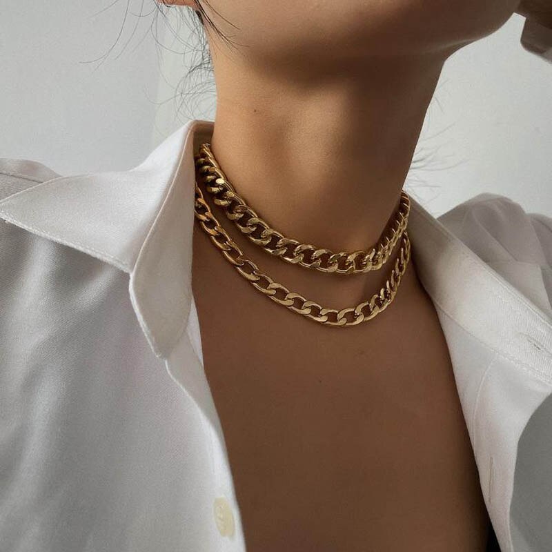 Punk Gold Chain Choker Necklace for Women Chunky Cuban Link Chains Necklaces Statement collares mujer Party Jewelry: C9