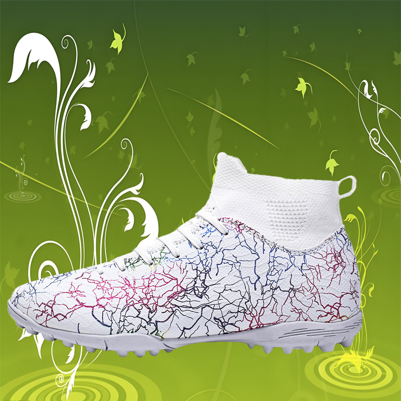 Men Football Boots Breathable Sport Training Soccer Shoes Cleats Sport Outdoor TF Futsal Match Turf Grass: WHITE / 34