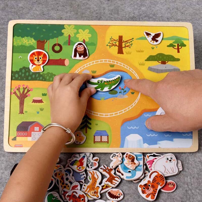 Puzzle magnetico in legno gioco di veicoli per animali e traffico bambini giocattoli per l&#39;apprendimento educativo precoce Puzzle per bambini