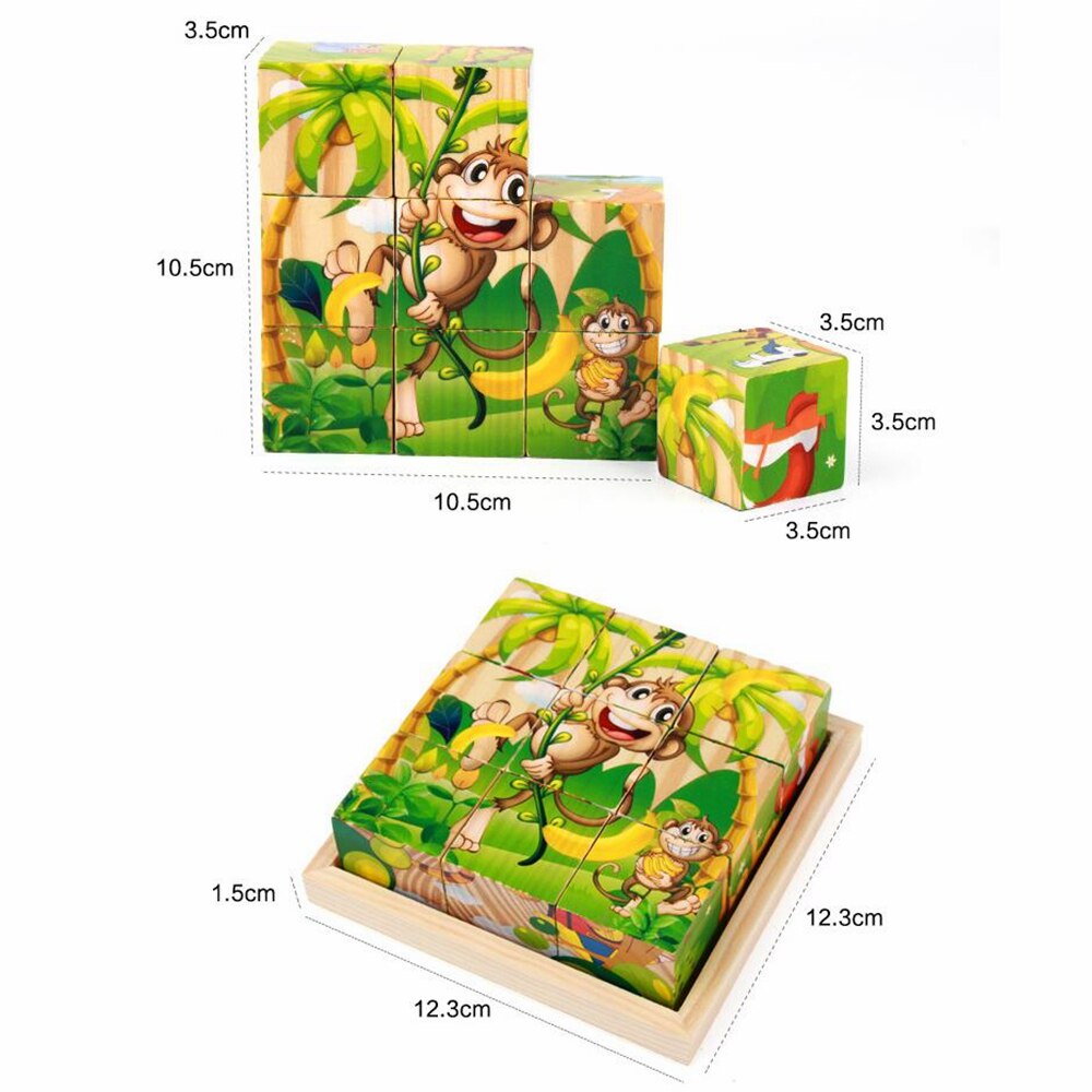 9 teile/satz Karikatur 6 Seiten Malerei 3d Würfel Puzzle Holz Puzzle Ebene Obst Verkehrs früh Bildung Lernen Spielzeug Für freundlicher