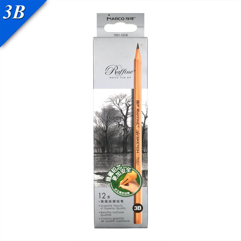 Marco Raffine Sketch Drawing Pencils Set 9B 8B 7B 6B 5B 4B 3B 2B B HB H 2H 3H Standard Pencil for Sketching Office School: 12pcs 3B