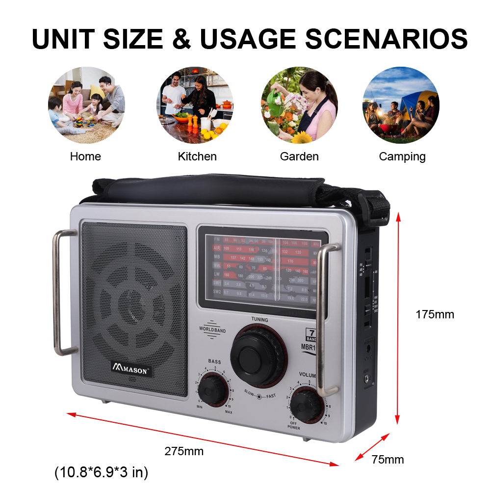 FM AIR MB MW LW SW1-2 7 Band Portable All Band Receiver AC or 4xD Battery Powered Analog Radio Large Knob